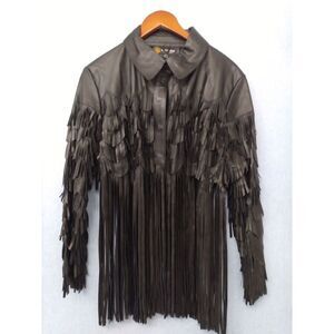 Leather‎ Fringe Jacket Western Style Festival Fashion Coat, Size Unknown
